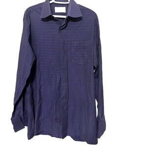 Custom Tailored Men’s Dress Shirt Navy Bespoke Nandwani's Memphis french cuffs L